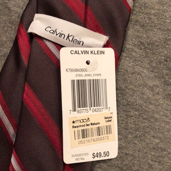 Calvin Klein striped tie, new with tags, Brown, cranberry, gray line - Picture 3 of 3